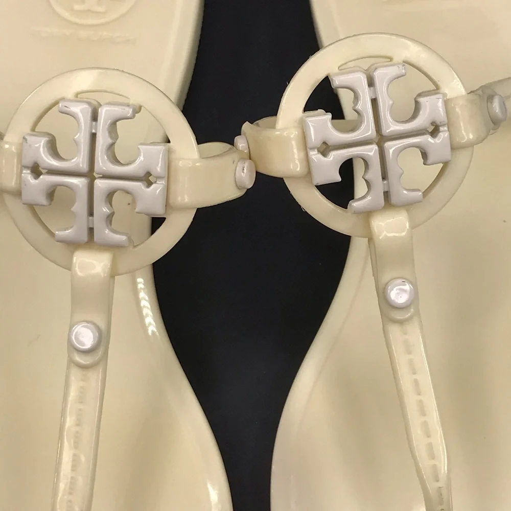 Tory Burch Women's Size 7 Mini Miller Flat Thong Jelly Sandals Cream Off White